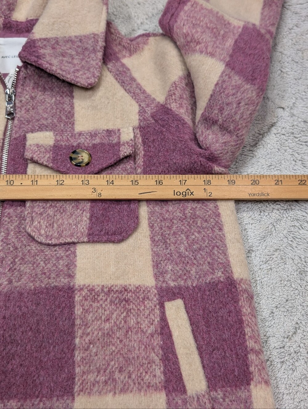 Avec Les Filles Jacket Womens XS Pink Plaid Fleece Trucker Shacket Collar Zip Up - Picture 5 of 8